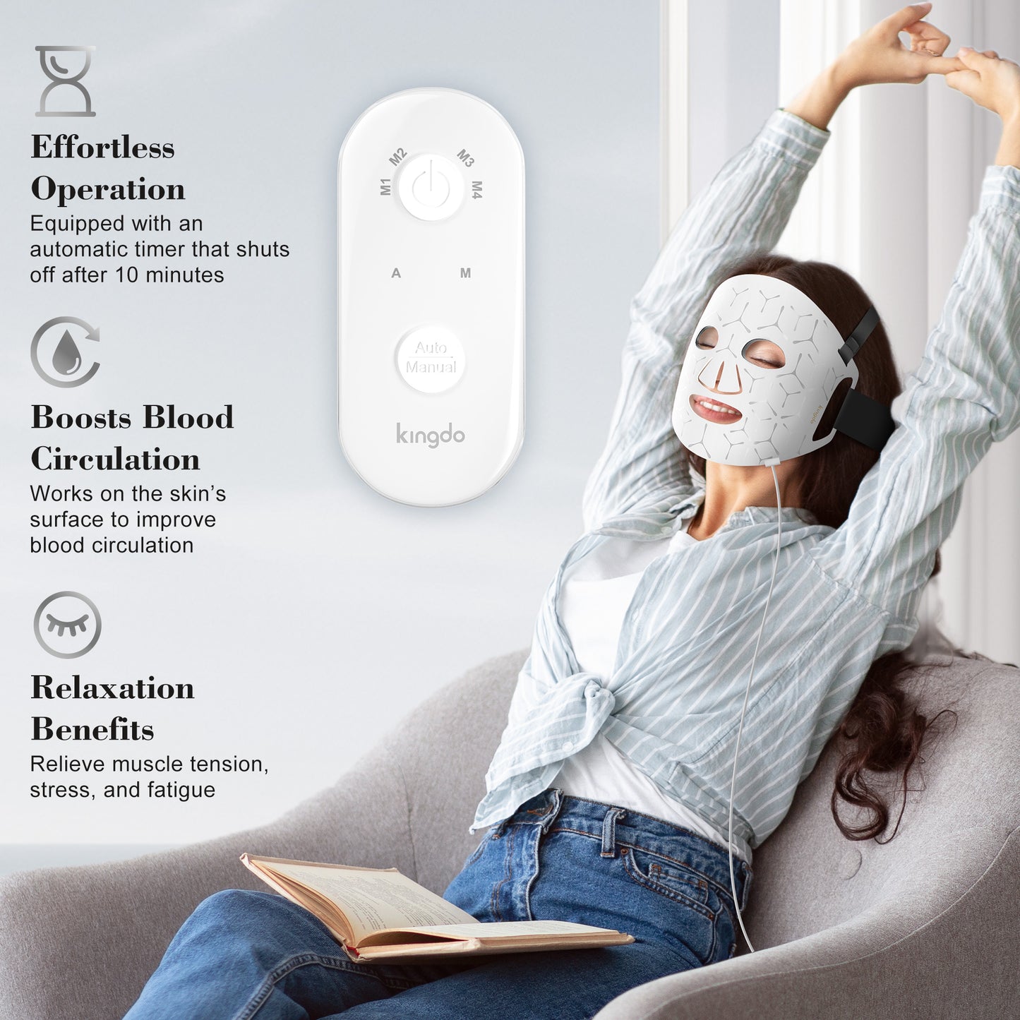 Red Light Therapy for Face 4 Modes LED Face Mask Light Therapy with Remote Portable and Rechargeable Multi Light Therapy Mask with Timing Function-White