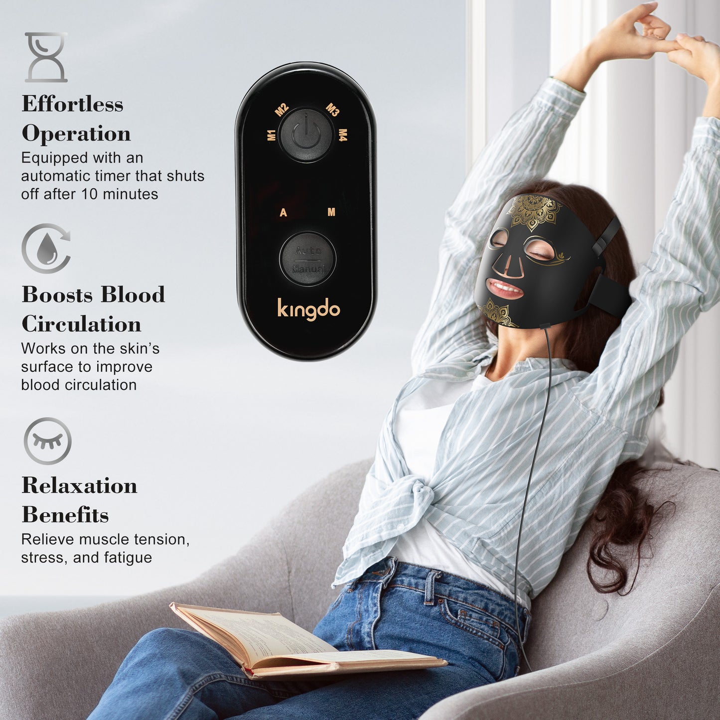 Red Light Therapy for Face 4 Modes LED Face Mask Light Therapy with Remote Portable and Rechargeable Multi Light Therapy Mask with Timing Function-Black