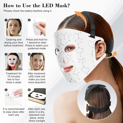 Red Light Therapy for Face 4 Modes LED Face Mask Light Therapy with Remote Portable and Rechargeable Multi Light Therapy Mask with Timing Function-White