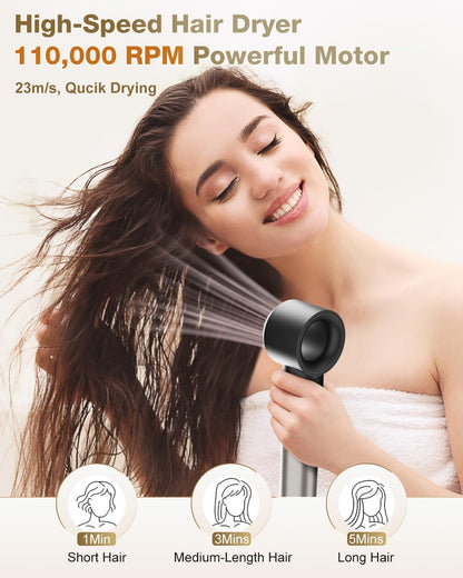 7MAGIC Hair Dryer Brush & 6 in 1 Hair Styler, Silver, 110 Volts, 1200 Watts, Ionic Technology, Fast Drying, Multi Styler for Straight, Wavy, Curly, and Coily Hair