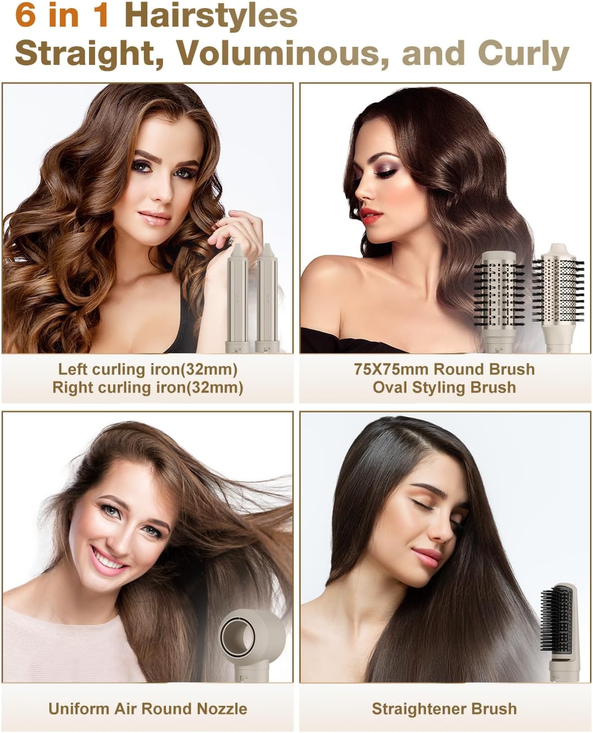 7MAGIC Hair Dryer Brush & 6 in 1 Hair Styler,110,000 RPM High-Speed Negative Ionic Hair Dryer Fast Drying, Multi Hair Styler, Professional Blow Dryer Brush for Curling Volumizing Straightening Styling