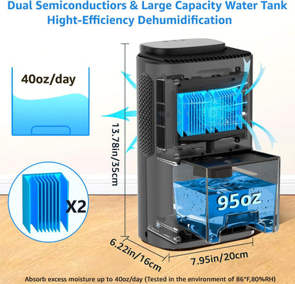 Dehumidifier,95 OZ Water Tank, (1000 sq. ft) Quiet Dehumidifier for Basement, Bathroom, RV, Closet, Bedroom with Auto Shut Off, Sleep Mode,7 Colors LED Light, Dehumidifiers for Home (Black）