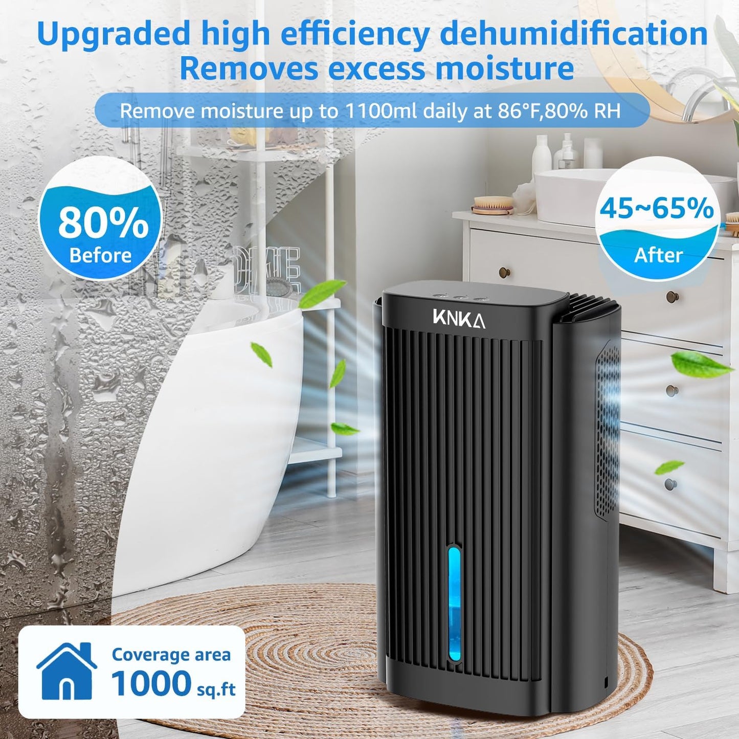 Dehumidifier,95 OZ Water Tank, (1000 sq. ft) Quiet Dehumidifier for Basement, Bathroom, RV, Closet, Bedroom with Auto Shut Off, Sleep Mode,7 Colors LED Light, Dehumidifiers for Home (Black）