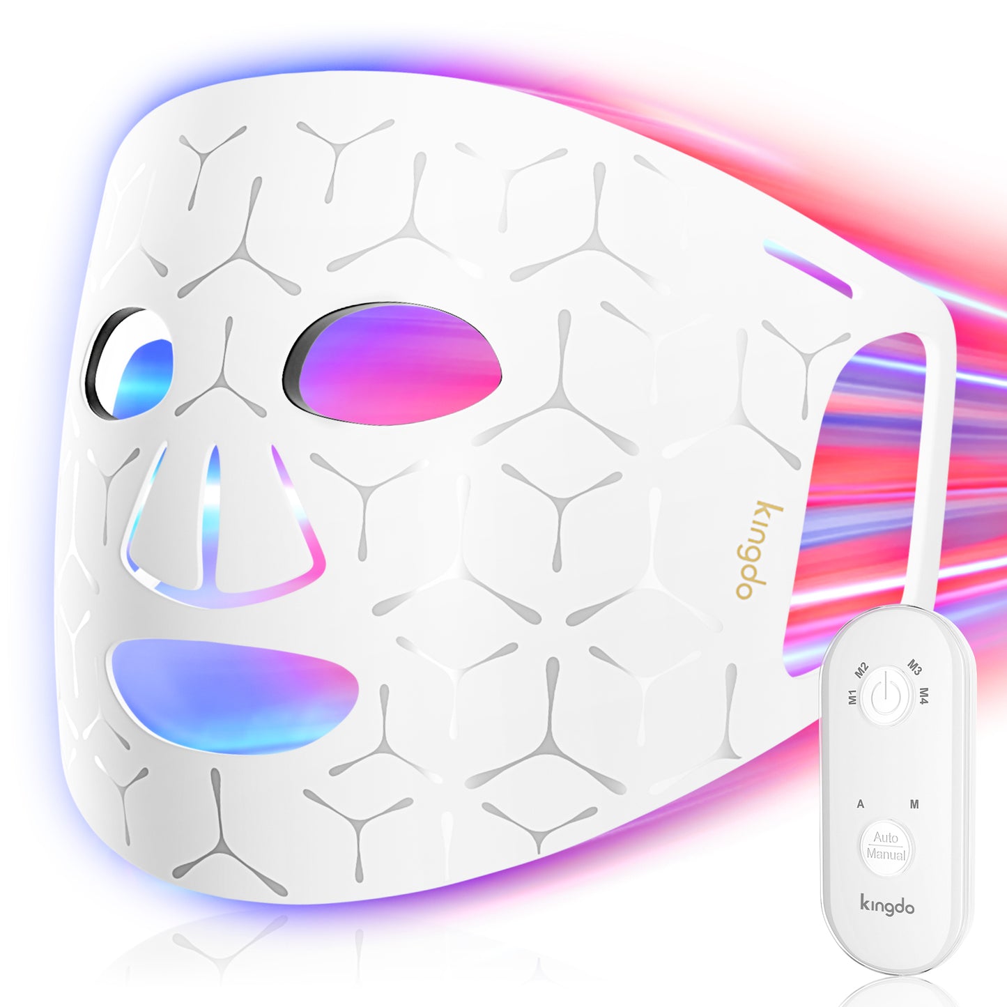 Red Light Therapy for Face 4 Modes LED Face Mask Light Therapy with Remote Portable and Rechargeable Multi Light Therapy Mask with Timing Function-White