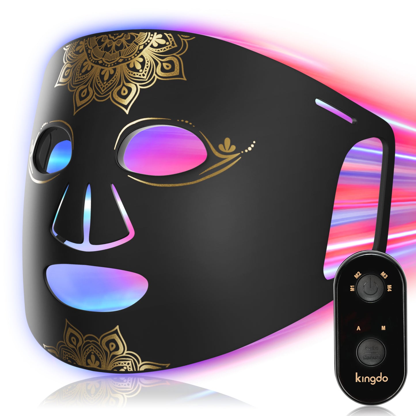 Red Light Therapy for Face 4 Modes LED Face Mask Light Therapy with Remote Portable and Rechargeable Multi Light Therapy Mask with Timing Function-Black